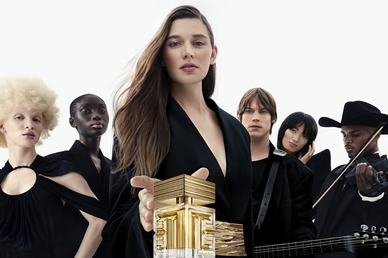 A bottle of Destin de Balmain, which helped Estée Lauder's fragrance sales